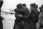 Soviet troops of Leningrad and Volkhov Fronts meeting near Leningrad, Russia, 18 Jan 1943