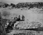 Wreckage of Italian hangars and aircraft, Castel Benito airfield outside Tripoli, Libya, late 1942