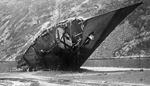 German destroyer Z11 Bernd von Arnim beached and scuttled in the fjord Rombaksbotn near Narvik, Norway, 1940