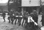 German troops removing a gate at a border checkpoint, Zoppot-Gdingen (Sopot-Gdynia) Street in Danzig (Gdańsk), 1 Sep 1939, photo 1 of 2