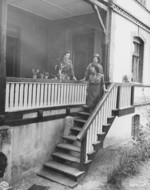 US Army WAC Captain Elizabeth Hoisington dispatching Private First Class Guadalupe Torres and Private First Class Frances Gribble to their tasks during the Potsdam Conference, Germany, 16 Jul 1945