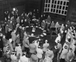 Harry Truman, Joseph Stalin, Clement Attlee, and other leaders participating in a photograph session, Schloss Cecilienhof, Potsdam, Germany, 28 Jul 1945, photo 1 of 2