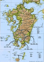 Map depicting the proposed invasion routes of Operation Olympic