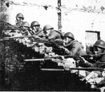 Japanese troops in gas masks in Shanghai, China, Sep-Nov 1937, photo 2 of 2