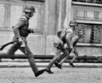 Chinese troops in a Shanghai street, China, Aug-Oct 1937