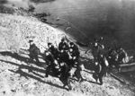 Soviet naval infantrymen landing on the banks of the Volga River, Stalingrad, Russia, 1942