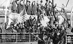 Finnish-American volunteer fighters arriving in Finland aboard passenger ship Gripsholm, 24 Dec 1939