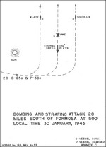 Drawing of bombing and strafing attacks on Japanese convoy off Taiwan on 30 Jan 1945, annex C of Lieutenant Commander Yasumoto