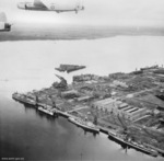 Two Royal Australian Air Force Avro Lincoln heavy bombers flying over Sembawang naval base, Singapore, 2 Jun 1953