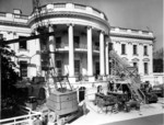 Construction equipment outside the White House during major renovation, Washington DC, United States, 27 Feb 1950