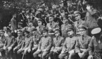 Hitler Youth members posing for a photograph with Japanese officers during a visit to Japan, Sep 1938