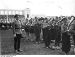 Baldur von Schirach supervising the rehearsal of a Hitler Youth band prior to a party rally event, Nürnberg, Germany, 6-12 Sep 1938