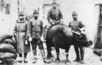 Taiwanese volunteers in the Japanese Army, date unknown; future author Li Rongchun at right, holding horn