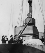 Anti-aircraft gun crew aboard a Chinese naval vessel, China, late 1930s