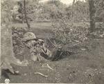 Japanese-American soldier of US 100th Infantry Battalion on reconnaissance during mock maneuvers, Italy, 12 Oct 1943