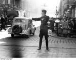 German NSKK traffic police in Posen, Wartheland, Germany (now Poznań, Poland), Oct 1939