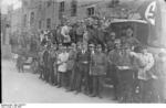 Josef Terboven (in civilian clothing) and other SA members from Essen, Germany gathering for a Nazi Party rally in Weimar, Germany, Jul 1926