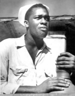 Portrait of African-American US Coast Guard Fireman 1st Class Marvin Sanders who fought in the South Pacific during WW2, date unknown