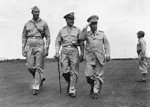 US Lieutenant Colonel Lucius Drafts, US Lieutenant General George Brett, and Ecuadorian Defense Minister General Alberto Romero at the Galápagos Islands, 9 Dec 1943