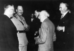 Prime Minister John Curtin, Governor General Prince Henry, former Prime Minister Arthur Fadden (background), former Prime Minister Billy Hughes, and former Prime Minister Robert Menzies, 30 Jan 1945