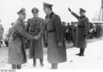 Heinrich Himmler, Hans Frank, Kurt Daluege, Adjutant Becker at the groundbreaking ceremony of a German police barracks in Krakow, Poland, 1939