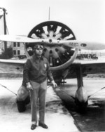 Captain Ira Eaker of US 34th Pursuit Squadron with a P-12 fighter, March Field, California, United States, 1934