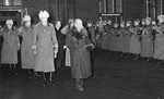 President Kyösti Kallio of Finland and Field Marshal Carl Gustaf Emil Mannerheim at Helsinki railway station, Finland, 19 Dec 1940; Risto Ryti, Lieutenant General Erik Heindrichs, and Colonel Aladár Paasonen in background