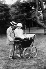 Crown Prince Hirohito and Princess Nagako with daughter Shigeko, Japan, circa Jun 1926, photo 2 of 2