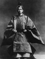 Emperor Showa (Hirohito) during his coronation ceremony, dressed in the robes of the high priest of State Shinto, 10 Nov 1928