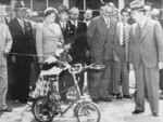 Chimpanzee Susie entertaining Emperor Showa and Empress Kojun at the Ueno Zoo, Tokyo, Japan, 20 Apr 1956