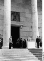 Chancellor Hitler speaking at the opening of the House of German Art, Munich, Germany, 18 Jul 1937