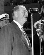 US Secretary of the Navy Frank Knox speaking to patients at US Naval Hospital in San Diego, California, United States, Jun 1943; some of the patients had been wounded in combat at Guadalcanal