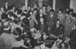 President of the House of Peers of the Japanese Diet Fumimaro Konoe at a press conference after receiving orders to form a new government, Tekigaiso residence, Tokyo, Japan, 2 Jun 1937