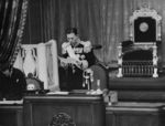 President of the House of Peers of the Japanese Diet Fumimaro Konoe reading the imperial rescript at the opening of the Diet, Tokyo, Japan, 1936