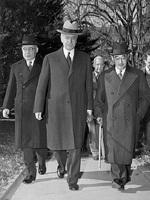 Japanese Ambassador Admiral Kichisaburo Nomura and Special Envoy Saburo Kurusu with US Secretary of State Cordell Hull, Washington, United States, 17 Nov 1941