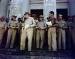 MacArthur, Osmeña, Kreuger, Sutherland at Leyte liberation ceremony, Tacloban, Leyte, Philippines, 23 Oct 1944