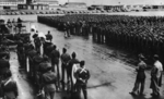 Sergio Osmeña speaking to troops of the US Army 1st Filipino Infantry Regiment, Camp San Luis Obispo, California, United States, 1942-1944