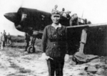 Matome Ugaki standing before his special attack aircraft, 15 Aug 1945