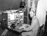 Major General Alexander Vandegrift at a field desk on Guadalcanal, circa Aug-Dec 1942