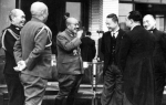 Osami Nagano, Hideki Tojo, Wang Jingwei, and others celebrating the one-year anniversary of the start of the Pacific War, Tokyo, Japan, Dec 1942