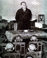 Prime Minister Mitsumasa Yonai speaking to children of his home town who had recently lost their fathers in service during the war, Japan, 29 Mar 1940