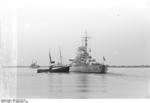 A tugboat guiding Bismarck at Brunsbüttel, Schleswig-Holstein, Germany, 15 Sep 1940, photo 6 of 7