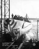 Launching ceremony of submarine Bugara, Groton, Connecticut, United States, 2 Jul 1944