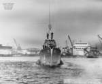 Bow view of USS Capitaine off Mare Island Navy Yard, Vallejo, California, United States, 17 Dec 1946