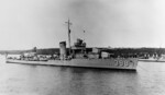 USS Ellet anchored in the Hudson River, New York, United States, 30 Apr 1939; note Palisade Amusement Park in New Jersey in background