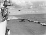 Barracuda aircraft landing on HMS Formidable after attacking Tirpitz, Norwegian Sea, Aug 1944