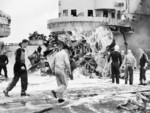 Wreckage of the Japanese special attack aircraft that crashed into HMS Formidable in the Pacific Ocean off Sakishima Islands, Japan, 4 May 1945