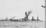 Japanese battleships Fuso (foreground), Nagato (center), and Mutsu (background) at Mitajiri, Hofu, Yamaguchi, Japan, 1928