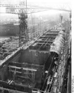 German carrier hull Flugzeugträger A (future Graf Zeppelin) under construction, Kiel, Germany, 22 Mar 1937, photo 9 of 9