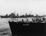 Hatsuzakura and USS Nicholas off Tokyo Bay, 27 Aug 1945 prior to transfer of Japanese translators and harbor pilots to Nicholas. Photo taken from USS O